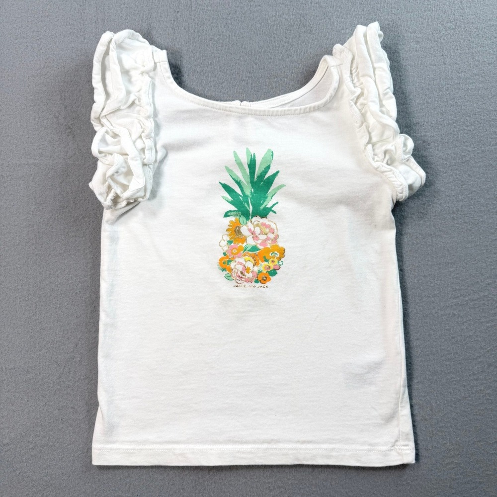 Janie and Jack Pineapple Top Girls 4 White Ruffle Sleeve Floral Tee Tropical